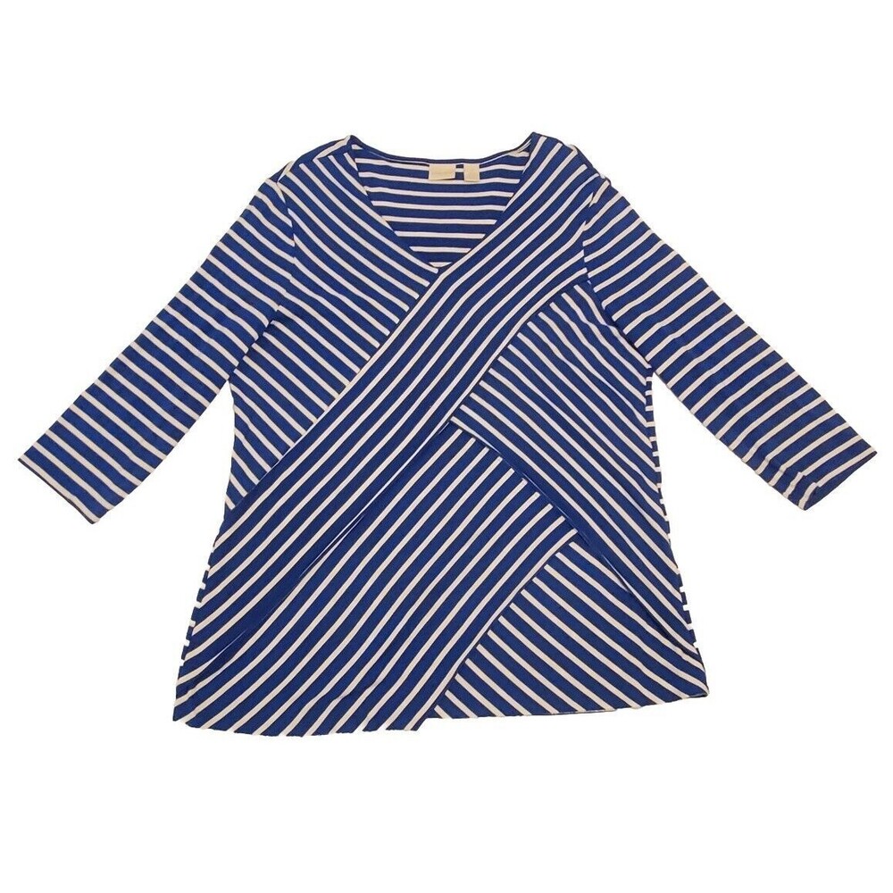 Women Chico's Size 2 Tunic Large Raw Edge Layered fabric 3/4 Sleeve